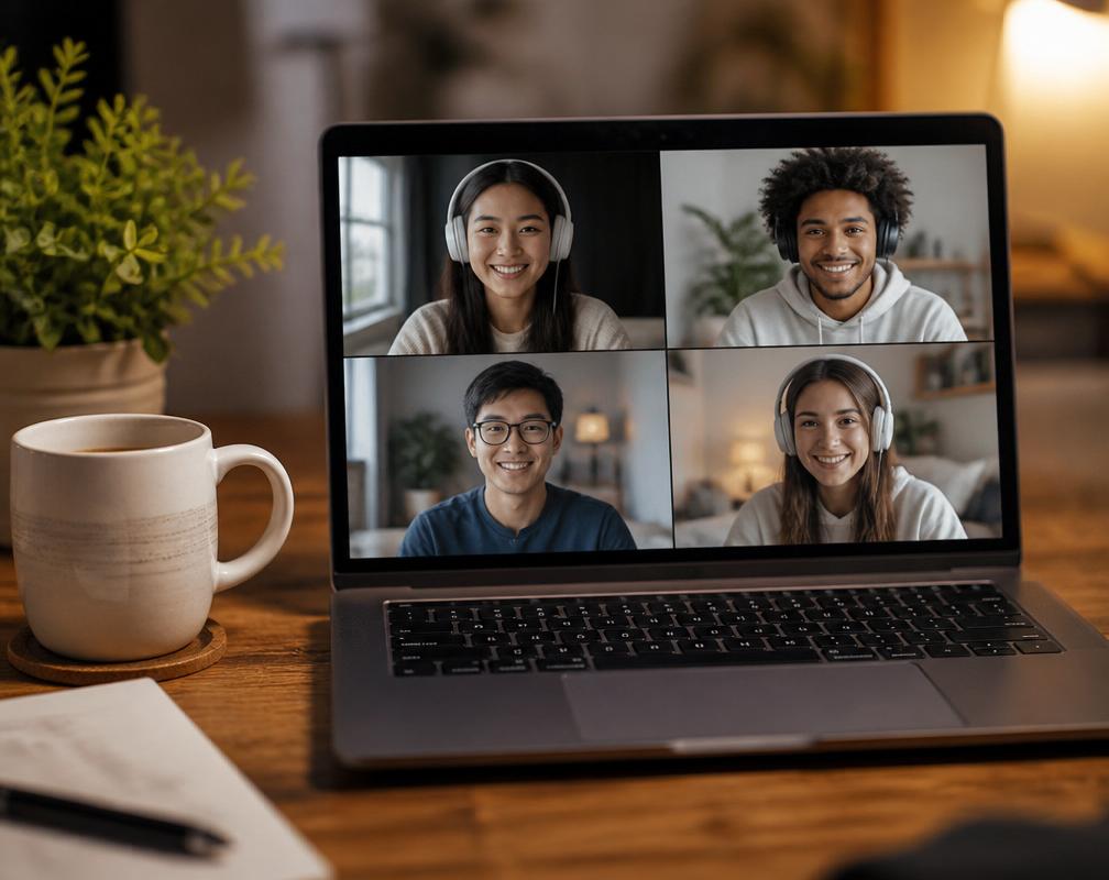 Lezione online di gruppo con quattro studenti in videoconferenza